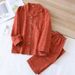 Spring And Autumn Cotton Yarn-dyed Double-layer Yarn Jacquard Women's Pajamas Lapel Long-sleeved Trousers Loungewear 2 Piece Set_ecoleips.com