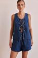 Summer Fashion Casual Sleeveless Lace Up High Waist Women's Vest Denim Suit Shorts_ecoleips.com