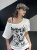 White 100% Cotton Y2k Vintage Oversize Off Shoulder Short Sleeve T Shirt With Print Women Casual Summer Top Butterfly Tees_ecoleips.com