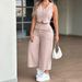 Women's V Neck Sleeveless Vest Wide Leg Suit Single Breasted Spring Summer Clothing Set_ecoleips.com