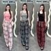 Women's Summer Solid Color Sleeveless Vest Top Trendy Two Piece Set Casual Plaid Wide Leg Pants New Style_ecoleips.com