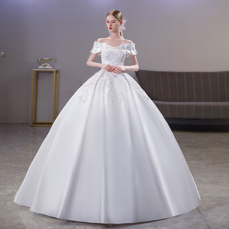 Satin Off-Shoulder Wedding Dress for Women French Style Simple And Ethereal Princess Style New 2026_ecoleips.com