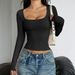 Voya Women's European And American Hot Girl Style Solid Color Long Sleeve Tank Top T-Shirt Women's Clothing_ecoleips.com