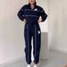 2024 European American Cross-border Women's Clothing: Letter-printed Sweatshirt With Sleeves And Long Pants, Zippered_ecoleips.com