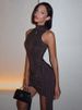 Women's Sexy Mock Neck Sleeveless Ruched Bodycon Lace Up Mini Dress – Elegant Party Gown_ecoleips.com