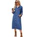 Women's Clothing Washed Cardigan Long Denim Jacket Windbreaker_ecoleips.com