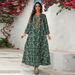 Elegant Green Embroidered Jalabiya Dress For Women – Traditional Middle Eastern Abaya With Long Sleeves, Perfect For Home & Social Gatherings_ecoleips.com
