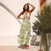 Women's Floral Print Maxi Dress - Summer V-Neck Back Tie Detail Long Dress With Flowy Skirt - Light Green Boho Chic Dress For Beach & Parties_ecoleips.com
