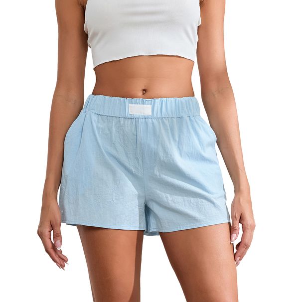 Loungewear Shorts For Women Summer Y2K Aesthetic Solid Elastic Waist Wide Leg Pajamas Boxers Casual Shorts With Pockets_ecoleips.com