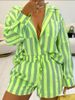 Women's Clothing Shorts Shirt Fashion Vertical Stripes Two Piece Suit_ecoleips.com