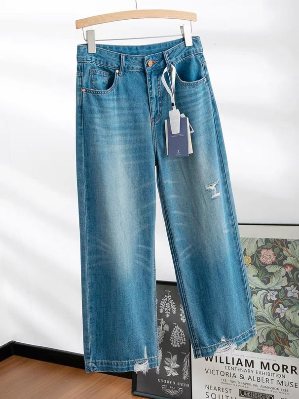 Wang Xiaojing Yihan Fashionable Draped Tencel Ripped Jeans Women, Thin Cropped Pants, Summer Style For Petite Women_ecoleips.com