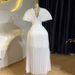 Women's Clothing Spring New Style Elegant Pleated V Neck Bat Sleeve High Waist A Line Dress Long Skirt_ecoleips.com