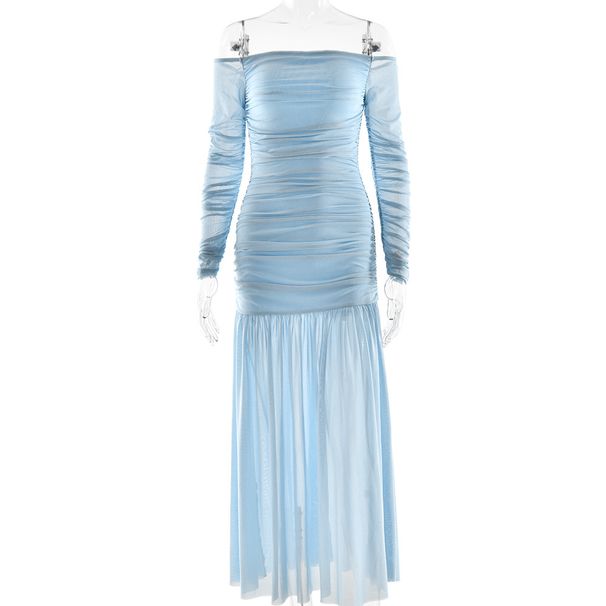 Women's Clothing Summer Fashion Temperament One Shoulder Long Skirt Sexy Backless Pleated Slim Dress Female_ecoleips.com