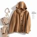 Women's Clothing quality double sided wool coat with hood and short button for women_ecoleips.com