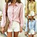 Striped Women's Shirt Loose Fitting Slimming Blouse Ruffled Trim Top for Business Casual Wear_ecoleips.com
