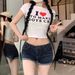 2025s Summer Plus Size Fat MM Denim Shorts For Women, Ultra Low Waist, Cropped, Stretchy, Slim Fit, Hip-Hugging, Millennial_ecoleips.com