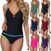 2026 Women's One Piece Swimsuit V Neck Color Blocking Slimming Fit European American Style Cross Border Swimwear_ecoleips.com