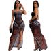 XZ8036 New Popular European And American Women's Dress, Mesh Printed Strapless High-slit Sexy Ultra-long Dress_ecoleips.com