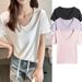 2026 New Loose V-Neck Short-Sleeve For Women, Summer Plus Size Tee With A High-End Feel, Tummy-Covering T-Shirt_ecoleips.com