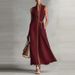 Summer Elegant V-neck Lace-Up Waist Maxi Dress Fashion Color Block Draped Long Dress Casual Sleeveless Cotton Linen Party Dress_ecoleips.com