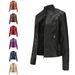 Women's slim jacket Jacket Women's biker jacket large size standing collar leather jacket_ecoleips.com