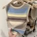Versatile Color-Block Striped Knitted Tank For Women, Summer Round Neck Short Slim Fit Ribbed Inner And Outer Wear_ecoleips.com