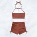 2024 European And American New Style Solid Color Two-Piece Swimsuit For Women, Sexy Off-Shoulder Neck Strap Bikini,_ecoleips.com