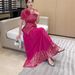 2025 Spring New Fashion Casual Suit For Women With Gold Stamping Flower Bud V-neck Top And High-waisted Long Skirt_ecoleips.com