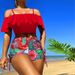 Women's Clothing Split Swimsuit Sexy High Waist Off-shoulder Printed Sling Bikini_ecoleips.com
