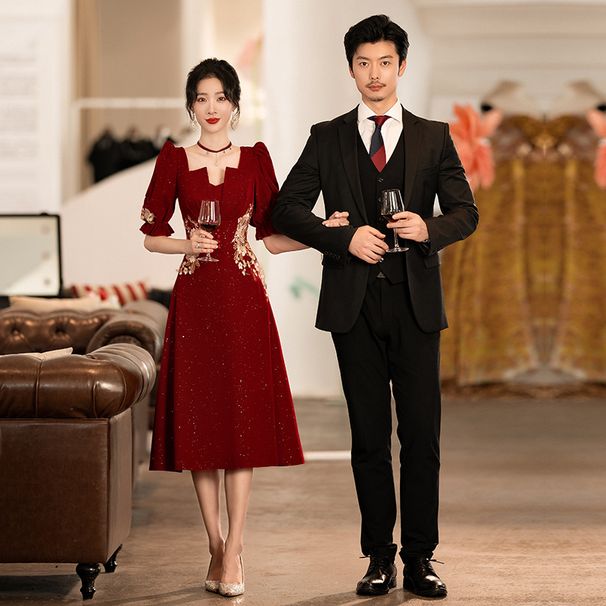 Bride's Toast 2026 New Spring Style For Petite Pregnant Women Wedding Engagement Wine Red Dress Evening Gown_ecoleips.com