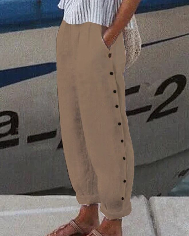Women's Clothing Women's Stylish Simple Casual Pants Elastic Waist Button Style Fashion Bottoms For Formal & Casual For Women_ecoleips.com