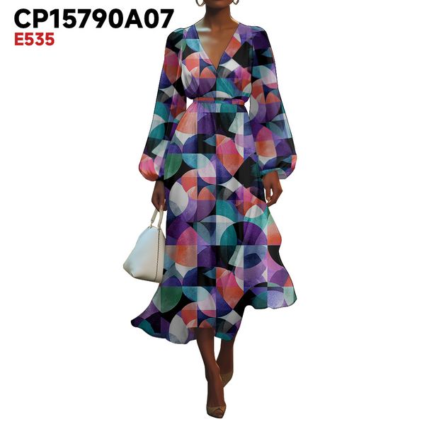 Women's V-Neck Dress Summer Fashion Floral Puff Sleeve Dress_ecoleips.com