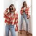 Women's Clothing New 2024 Fashion Suit Collar Plaid Printed Wool Coat_ecoleips.com