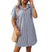 Summer New Arrival Women's Short Sleeve Striped Cotton Linen Dress Mid Length Shirt Fashionable Casual Maxi Dress For Spring Autumn_ecoleips.com