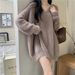 Women's Faux Mink Knit Sweater – Oversized V-Neck Pullover In Soft & Cozy Polyester_ecoleips.com