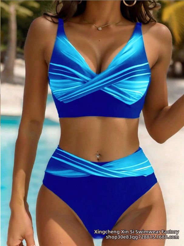 Women's Sexy Two Piece Swimsuit European American Style Cross Print Bikini Swimwear Huludao_ecoleips.com
