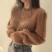 Oversized Bubble Sleeve Sweater – Soft & Cozy Knit Top For Women (Oversized Fit, Fluffy Texture, Pink/Beige/Black, Fall/Winter Essential)_ecoleips.com