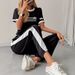 Women's Summer Trendy Print Set Crew Neck Short Sleeve Top Drawstring Pants 8002_ecoleips.com