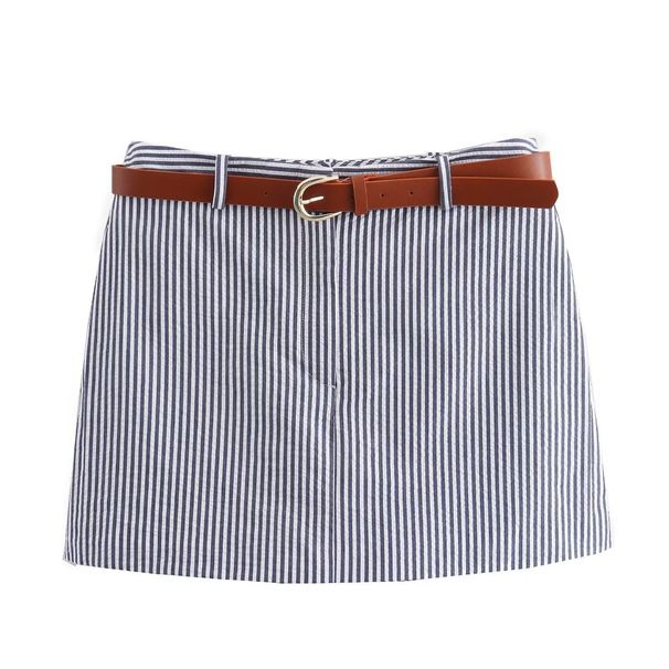 Aria Basics Aria Basics 10533-Summer New Women's Clothing European And American Style Striped Casual Shorts With Belt For Women_ecoleips.com