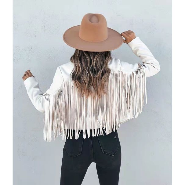 Women's Clothing Autumn New Slim Tops Long Sleeved Printed Tassel Jacket_ecoleips.com