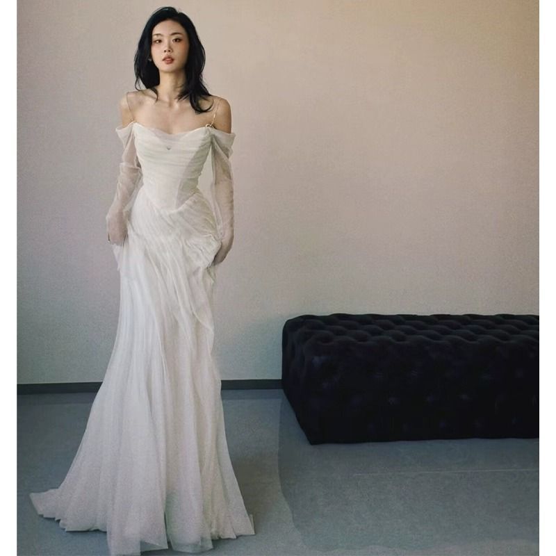 Elegant White Evening Gown for Women Annual Meetings Coming of Age Ceremonies Banquets And Hosting Events Party Wear_ecoleips.com