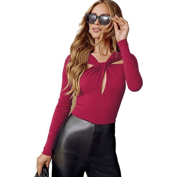 Voya Ladies' Autumn And Winter New Street Fashion Knitted Long Sleeved Hollow Design Slim Fit And Slimming Fashionable Top_ecoleips.com