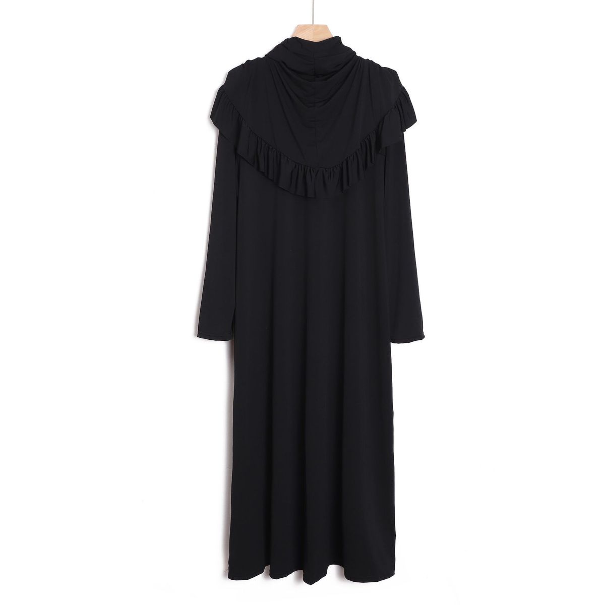 Four-season Fashion Pleated Pullover Robe Plus Size Long-sleeve Long Skirt With Headscarf And Hood Integrated Dress_ecoleips.com