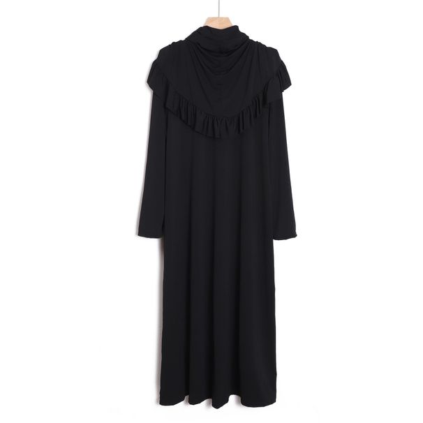 Four-season Fashion Pleated Pullover Robe Plus Size Long-sleeve Long Skirt With Headscarf And Hood Integrated Dress_ecoleips.com