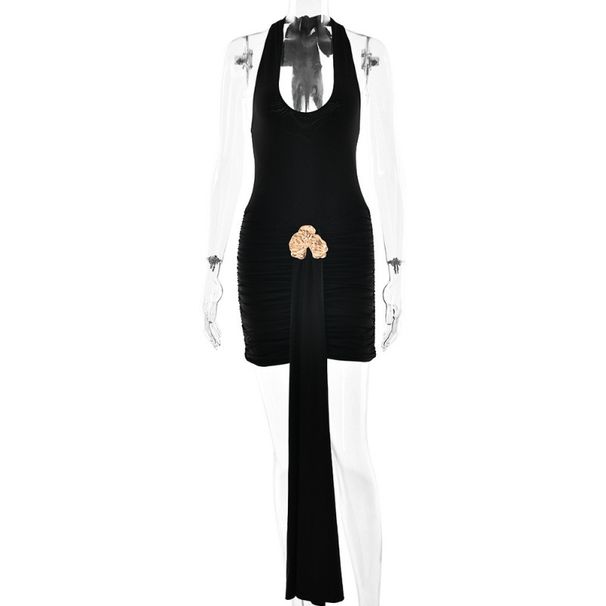 Women Halter Cross Straps Backless Bodycon Mini Dress Slimming Ruched Fitted Short Party Dress Summer Casual Cocktail Evening Dress_ecoleips.com