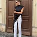 Women's Satin High-Neck Asymmetrical Dress – Sleeveless Elegant Slip Dress (Breathable Polyester, Loose Fit, Minimalist Chic, Black & White)_ecoleips.com