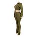 Women's Stylish Half-Zip Cropped Fleece Hoodie With Flared Pants Lounge Two-Piece Set_ecoleips.com