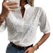 2025 Summer Women's New V-neck Stand Collar Embroidered Lace Blouse Shirt_ecoleips.com