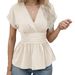 Hot Sale V-Neck Waist Solid Color Ragged Sleeves Skirt Pleated_ecoleips.com