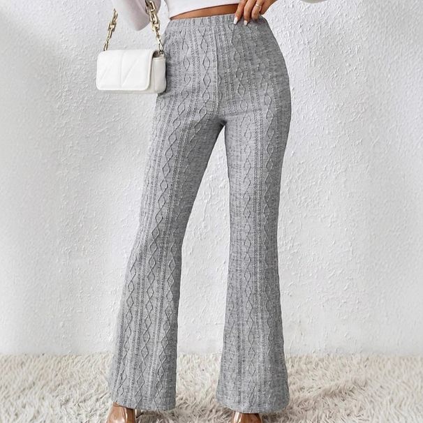 Women's Knit Jacquard Flared Pants - Street Style Low Waist Comfortable Stretchy Long Pants For Casual Wear_ecoleips.com